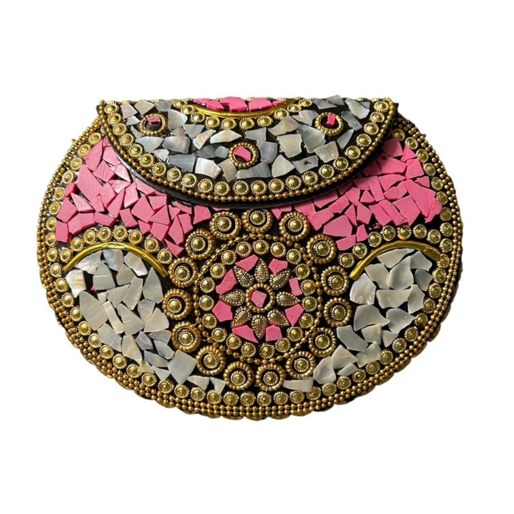 Ramla Elegant Pink and Gold Clutch